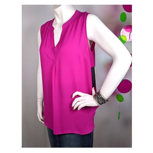 New CYNTHIA STEFFE V-Neck Sleeveless Hi Lo Tunic Top Blouse ~ Fuchsia Pink Small - Picture 1 of 8